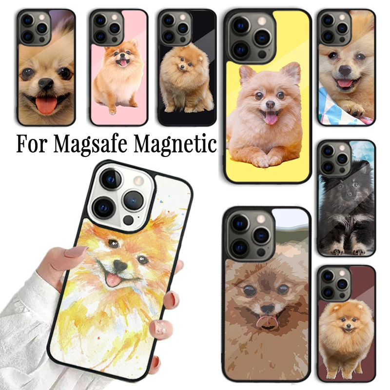 Puzdro na telefón pre iPhone 16 15 14 13 12 Mini 11 Pro Max Plus Magsafe Magnetic Wireless Cover Cover Pomeranian Dog Yoga