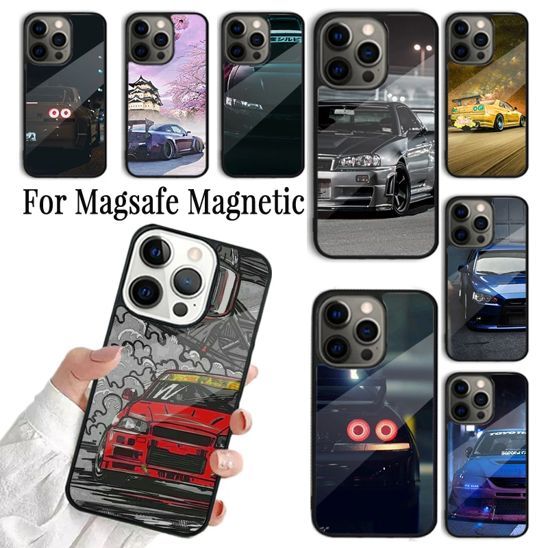 Puzdro na telefón pre iPhone 16 15 14 13 12 Mini 11 Pro Max Plus Magsafe Magnetic Wireless Cover Cover Sports Car JDM Drift