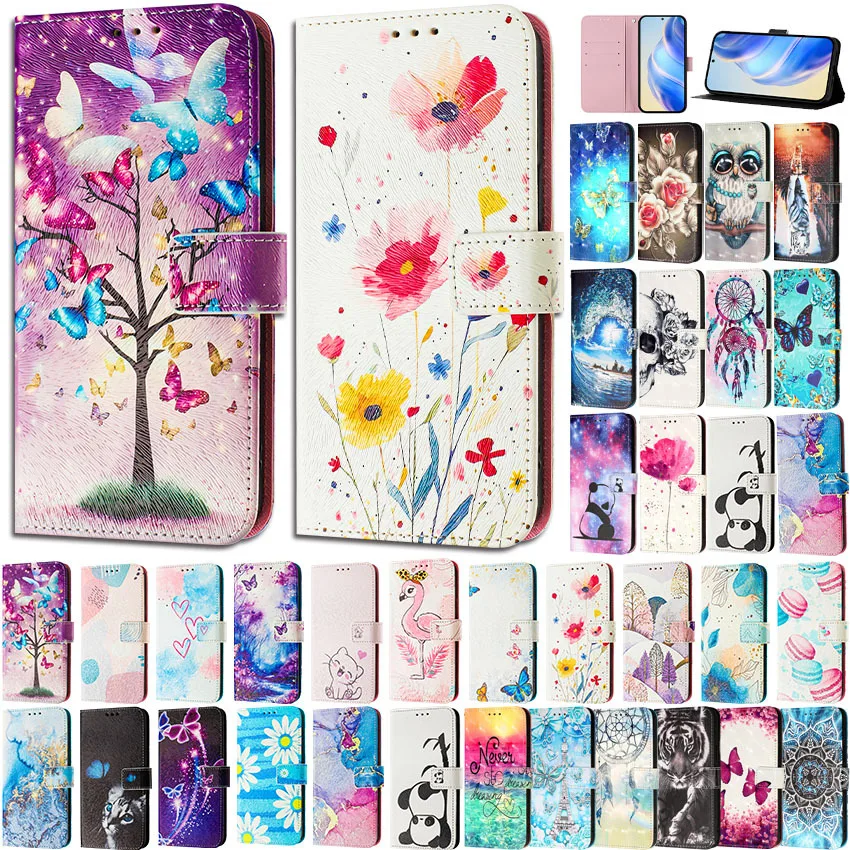 Puzdro na telefón pre OnePlus 9 9R 10 Pro 10R 10T Prime 5G Card Slot Wallet Flip Pase Ochranné obaly farebné maľovanie Fundas