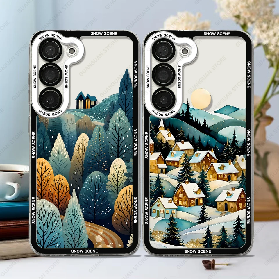 Puzdro na telefón pre Samsung Galaxy S20 S21 S22 S23 S24 Fe Plus Ultra A54 A53 A52 A34 5G TPU Soft Cover Snow Scene Art Art