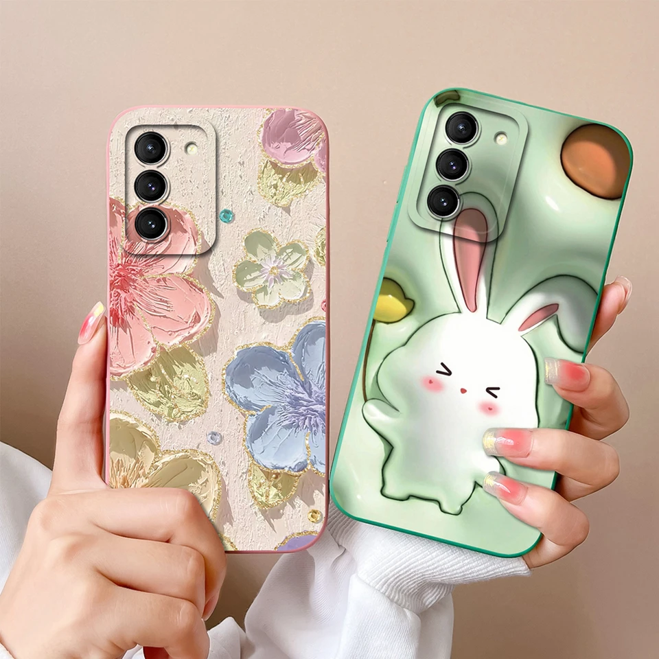 Puzdro na telefón pre Samsung Galaxy S21 S21ultra S21Plus S21fe roztomilý kreatívny štýl Liquid Silikone Shockproof Back chrbát Fundas Coque