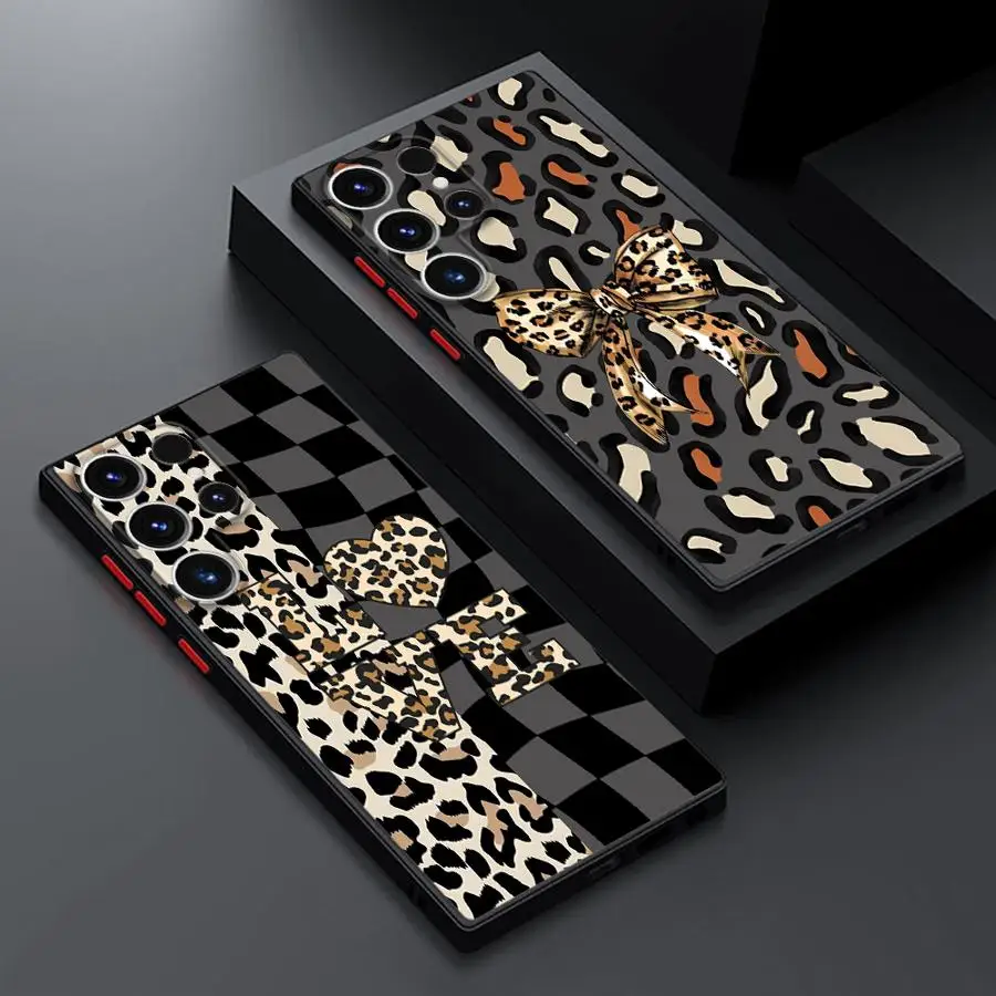 Puzdro na telefón pre spoločnosť Samsung Galaxy S23 S24 Ultra S22 S21 S20 S10 Plus S23 Fe S9 Strach odolný voči matnému obalu Pink Leopard Print