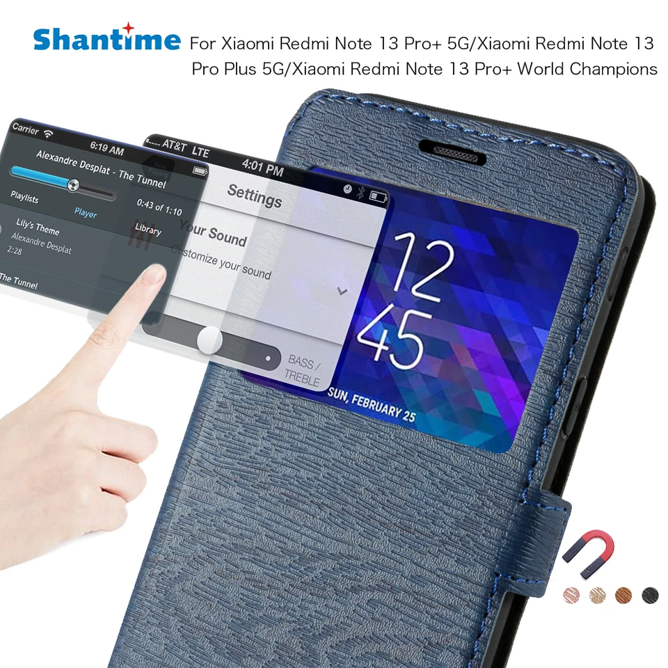 Puzdro na telefón PU pre Xiaomi Redmi Poznámka 13 Pro+ 5G Flip Case pre Redmi Note 13 Pro Plus 5G Zobraziť okenné kníhku