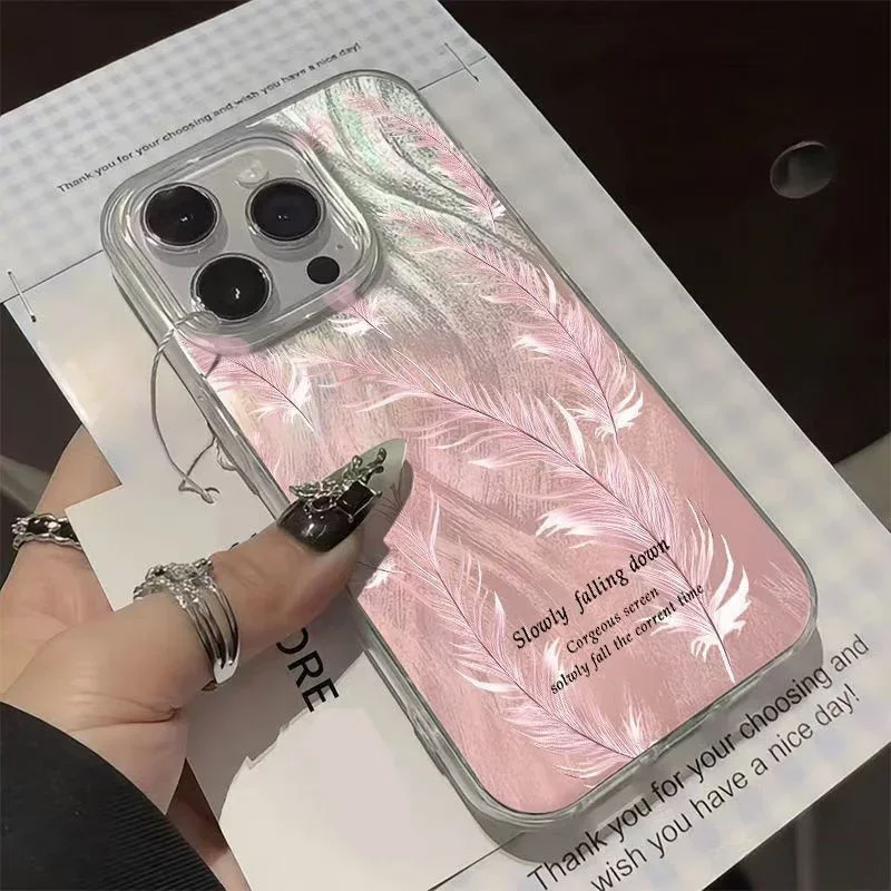 Puzdro na telefón ružového peria Aurora pre iPhone 16 15 11 11 12 14 13 Pro Max Mini XSM XR 7 8 Plus tvrdý akrylové protihrupky proti pádu