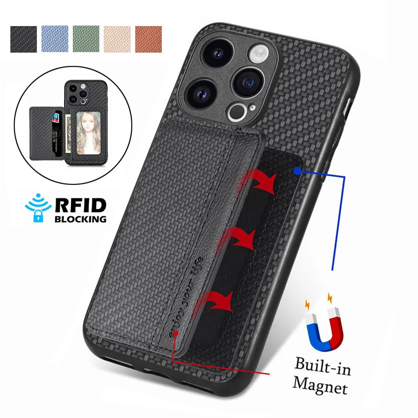 Puzdro na uhlíkové vlákno pre Oppo Reno 5 5K 6 7 8 9 Pro Lite 6Z 7Z 8Z 8T 2in1 Magnetic Card Bag Foto Rám
