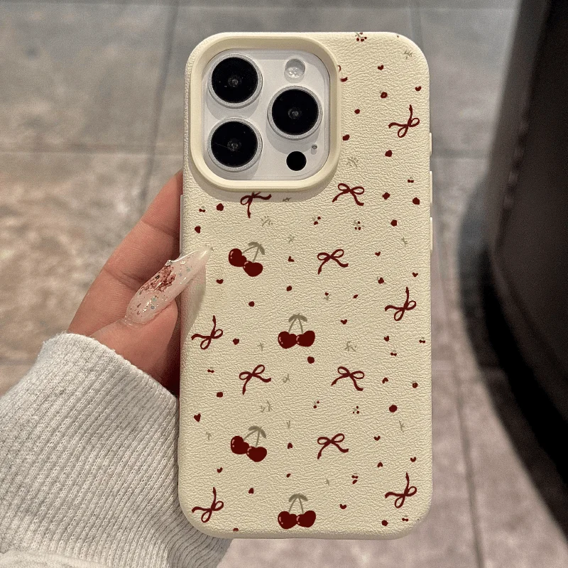 Puzdro na čerešň pre iPhone 15Promax puzdro iPhone 13 12 16 14 15 Pro Max Plus Shock odolná voči mäkkej kože roztomilý pokrývka srdca