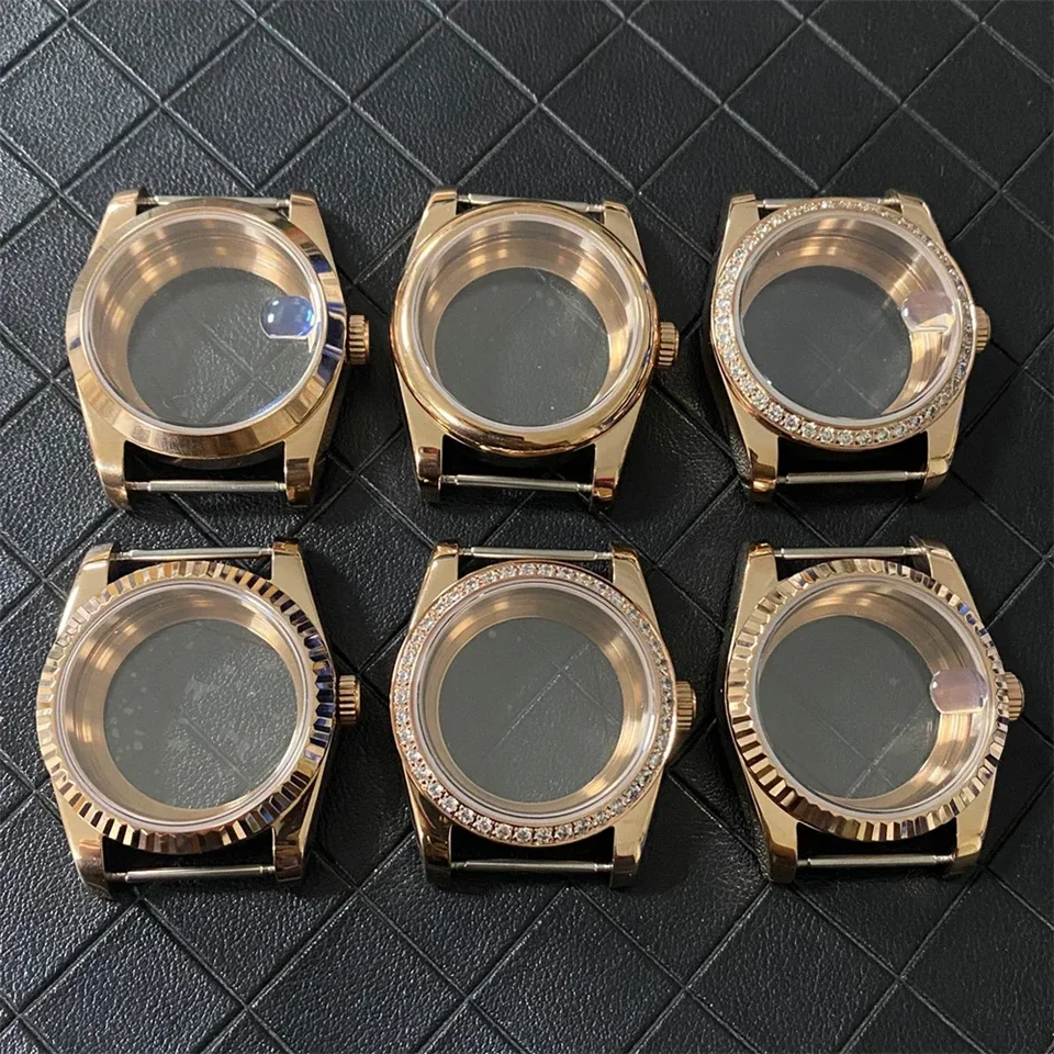 Puzdro NH35 36 mm 39 mm PVD Rose Gold Creadless Ocel Sapphire Glass Watch Case Pase Fits for NH35/NH36 Pohybové hodinky 28,5 mm Dial DIY