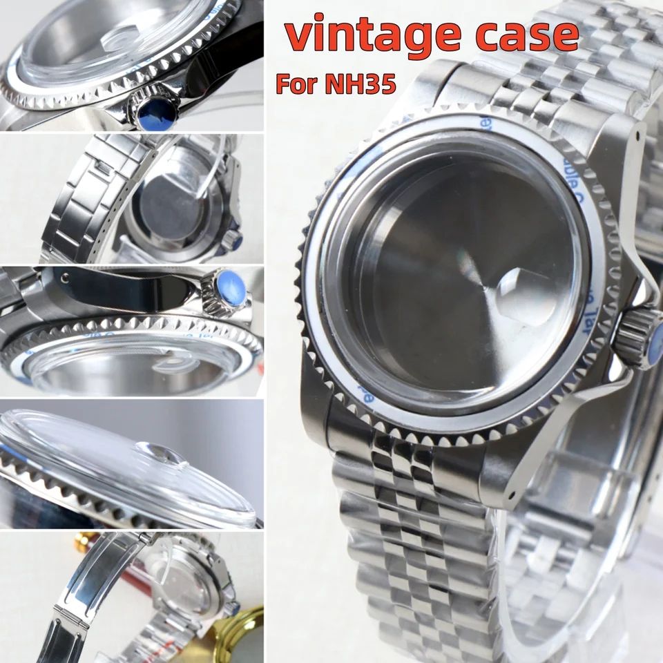 Puzdro NH35 Vintage Watch s jubilejným ustričným popruhom pre Seiko NH35 NH34 MOHING DOME ARCYLIC s dátumom 39,5 mm hodinky retro puzdro