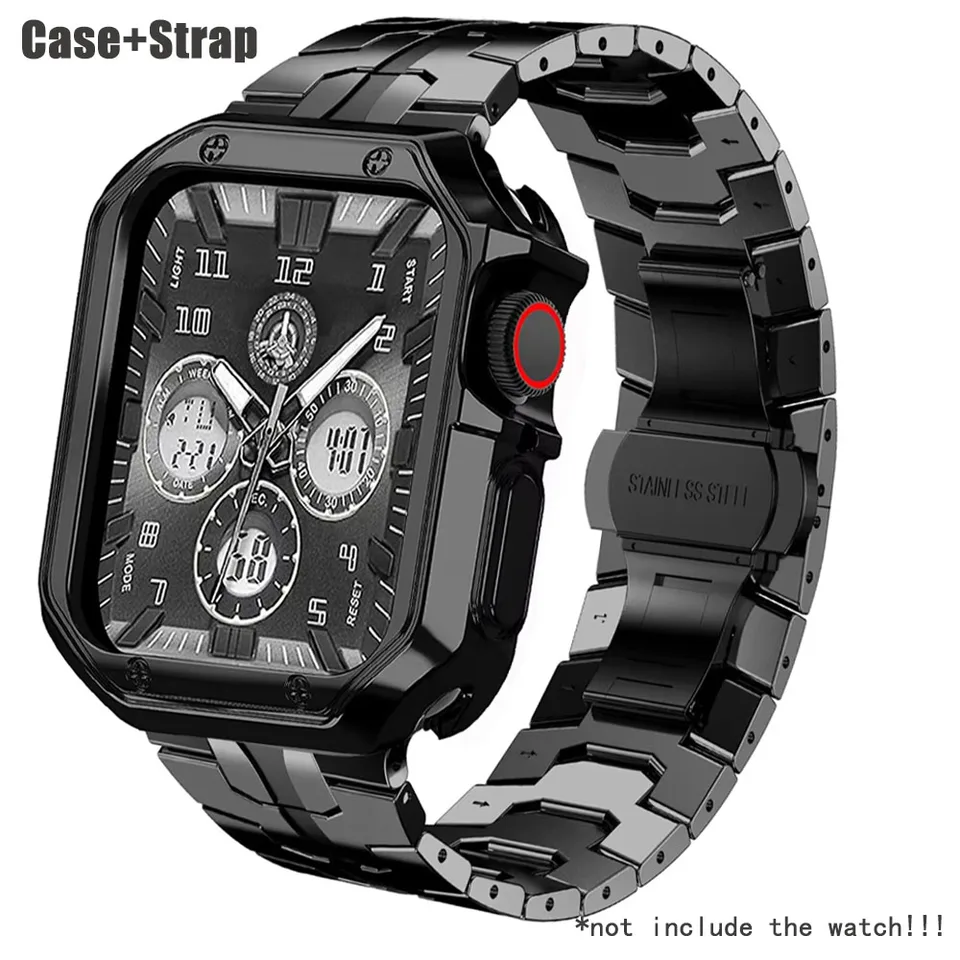 Puzdro+popruh pre Apple Watch Ultra Band 49 mm 9 8 7 41 mm 45 mm z nehrdzavejúcej oceľovej kovovej reťaze s krytom TPU Iwatch 6 5 4 3 44 40 42 mm