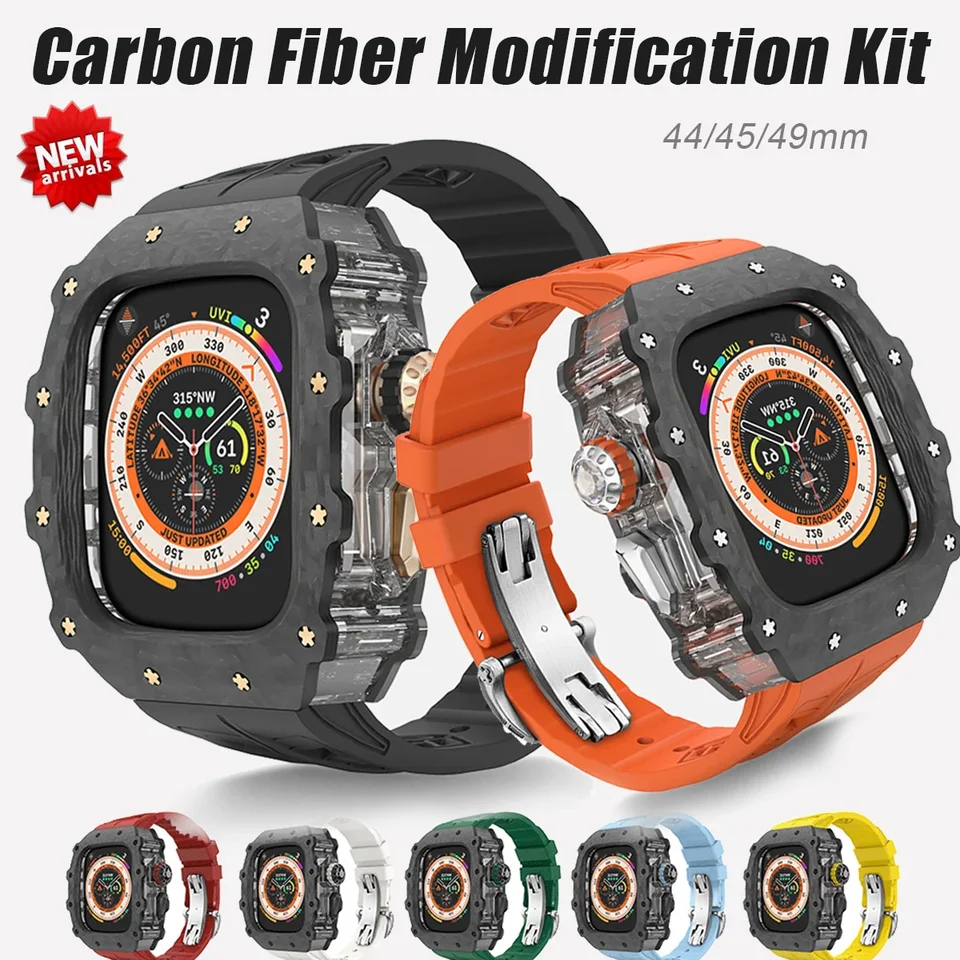 Puzdro pre luxusné uhlíkové vlákno pre Apple Watch Ultra 2 pásmo 49 mm 44 45 mm súpravy na modifikáciu gumových remienkov IWATCH 9 8 7 6 5 4