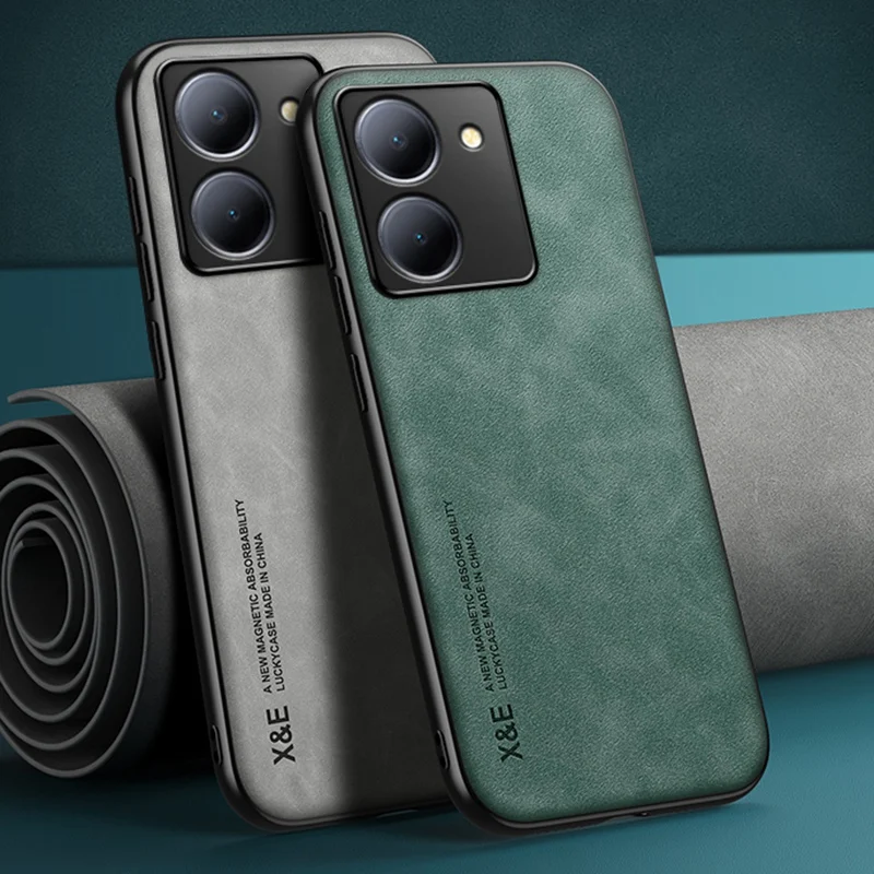 Puzdro pre luxusnú kožu pre Vivo V29 Lite Y36 Y16 4G Y78 plus 5G matný zadný kryt magnetický držiak automobilov TPU Silikónový telefón Coque Coque