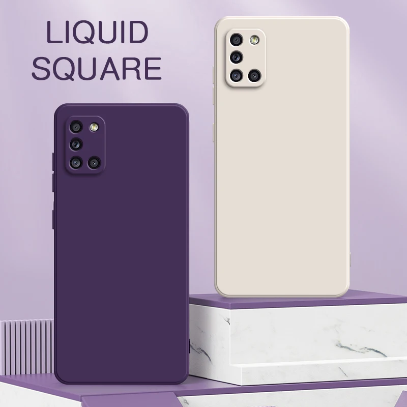 Puzdro pre mobilný telefón s luxusným štvorcom pre samsung Galaxy A21S A31 A41 A51 A71 Soft Silikone 360 ​​Ochrana proti šokom odolného vrecka