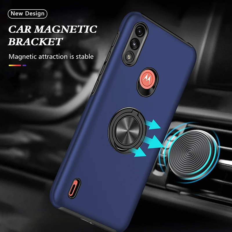 Puzdro pre Motorola G9 Plus E7 Power Moto G Play Stylus G22 G30 G100 Hrany s nárazovým nepriestrelným brnením Magnetický prsteň stojanový kryt telefónu