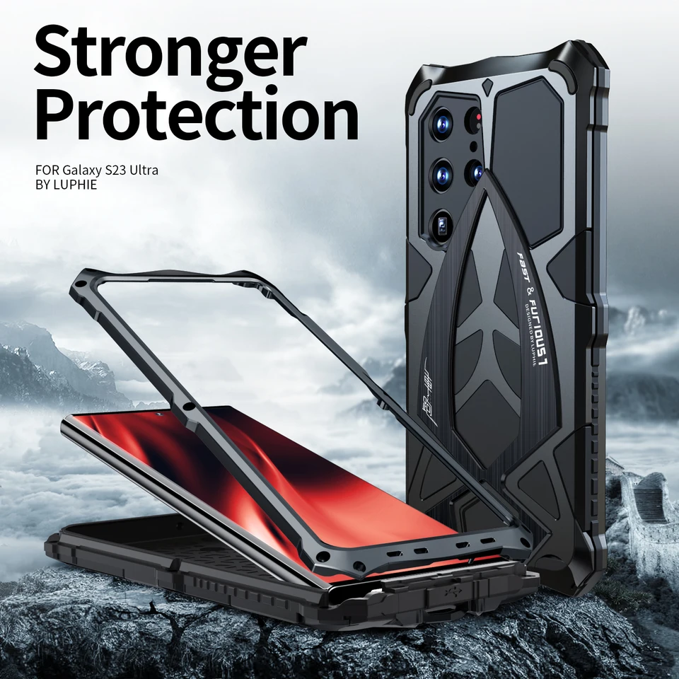 Puzdro pre nárazové brnenie pre nárazové puzdro pre Samsung Galaxy S22 S23 S24 Ultra Silikónový obloženia hliníka zliatiny Rám kovový zadný kryt