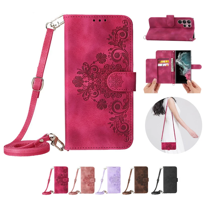 Puzdro pre peňaženku pre Crossbody pre Motorola Moto G200 G100 G60S G60 G50 G40 G30 G20 G10 G9 PLUA Play Luxusná koža LANYARD 3 KARTY