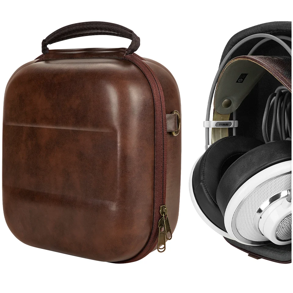 Puzdro pre slúchadlá Geekria kompatibilné s AKG K340, K240, K242, K271, K272, K141, Cestovné vrecko na prepravu tvrdého škrupiny (hnedá)