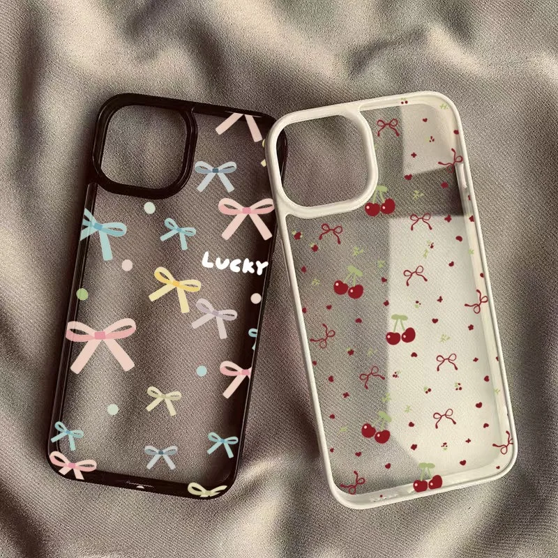 Puzdro pre telefón pre Xiaomi Redmi Poznámka 12 11 13 Pro Plus 5G Redmi 14C 13C 12C 4G Poco X6 X5 Pro Cute Cherry Bow Clear Shockproof Cover