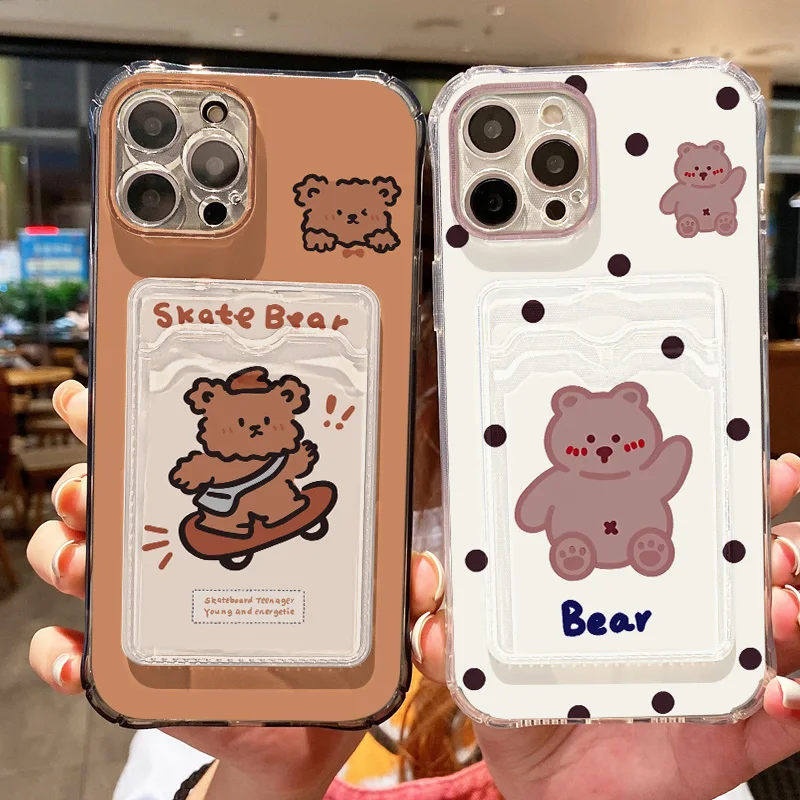 Puzdro pre telefón s roztomilým medveďom pre iPhone 15 puzdro pre iPhone 11 12 13 14 16 15 Pro Max 7 8 Plus xr x xs SE softvérové ​​vrecko Priehľadný kryt