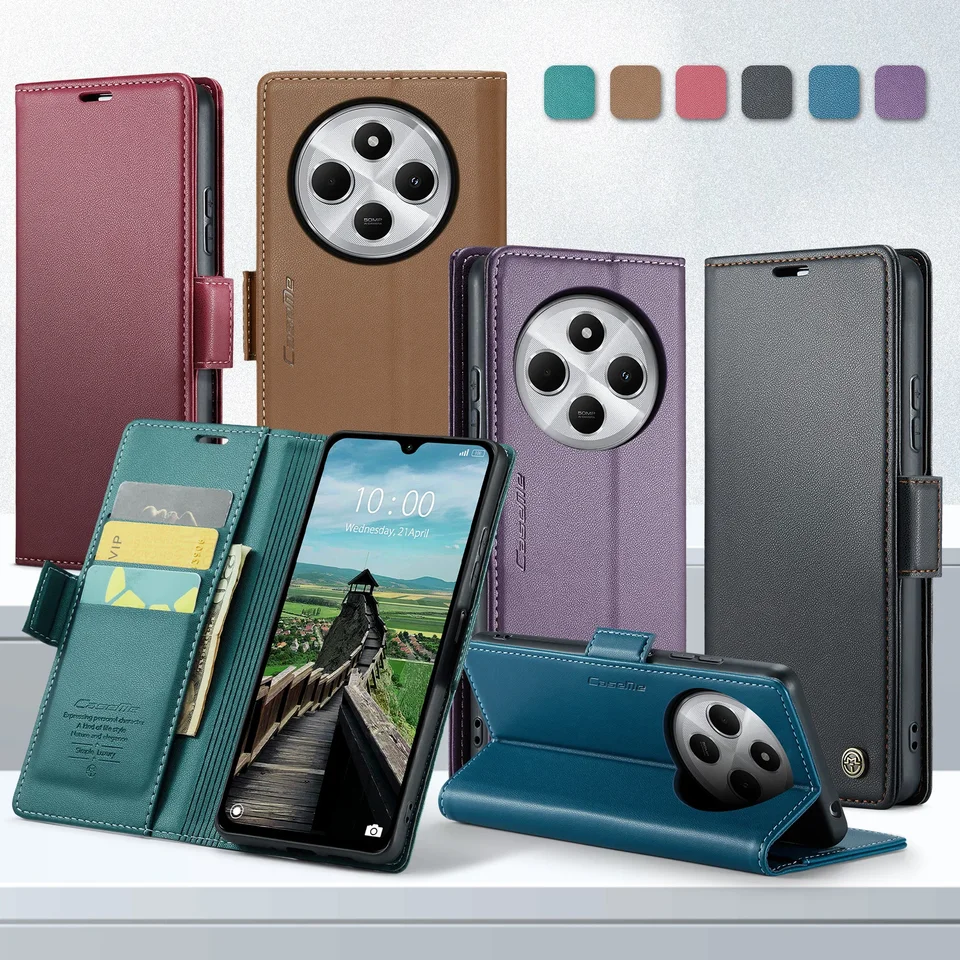 Puzdro pre Xiaomi 14t Pro Redmi 14c Poznámka 13 4G 5G držiak na kartu Držiak vrecka Kickstand magnetický stojan Flip plné telefónne kryt