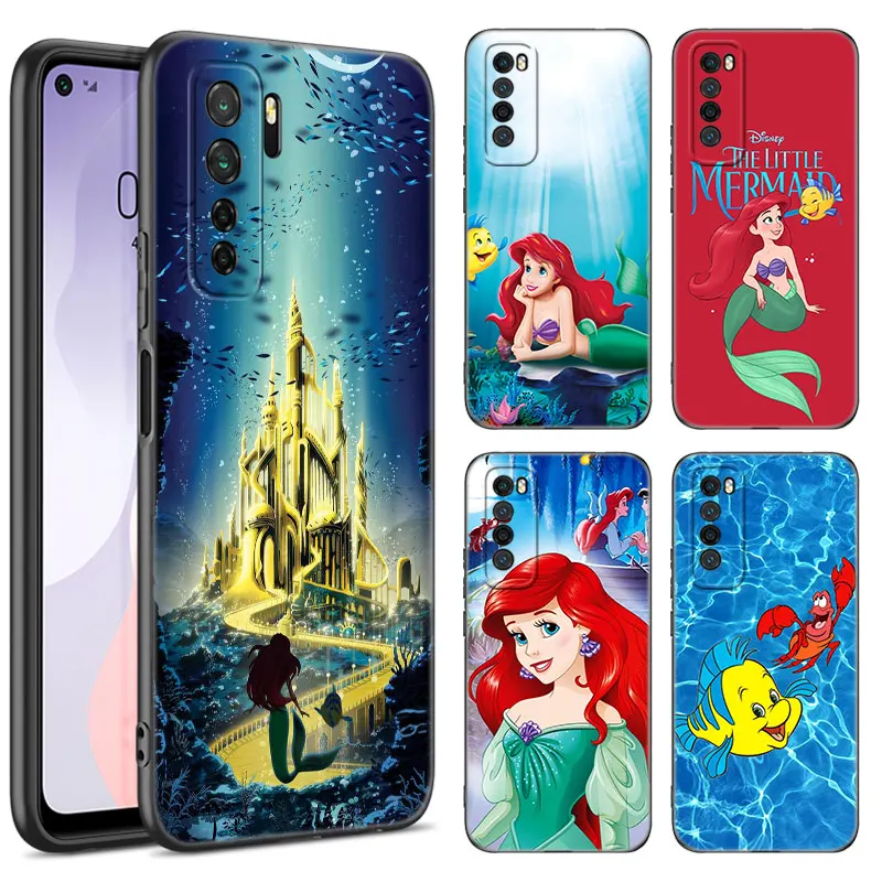 Puzdro pre čierny silikón v malej morskej panny pre Huawei Nova 11 12 Ultra 9 10 SE Pro 11e 11i 12i Y70 + Y60 Y61 Y71 Y72 Y90 Y91