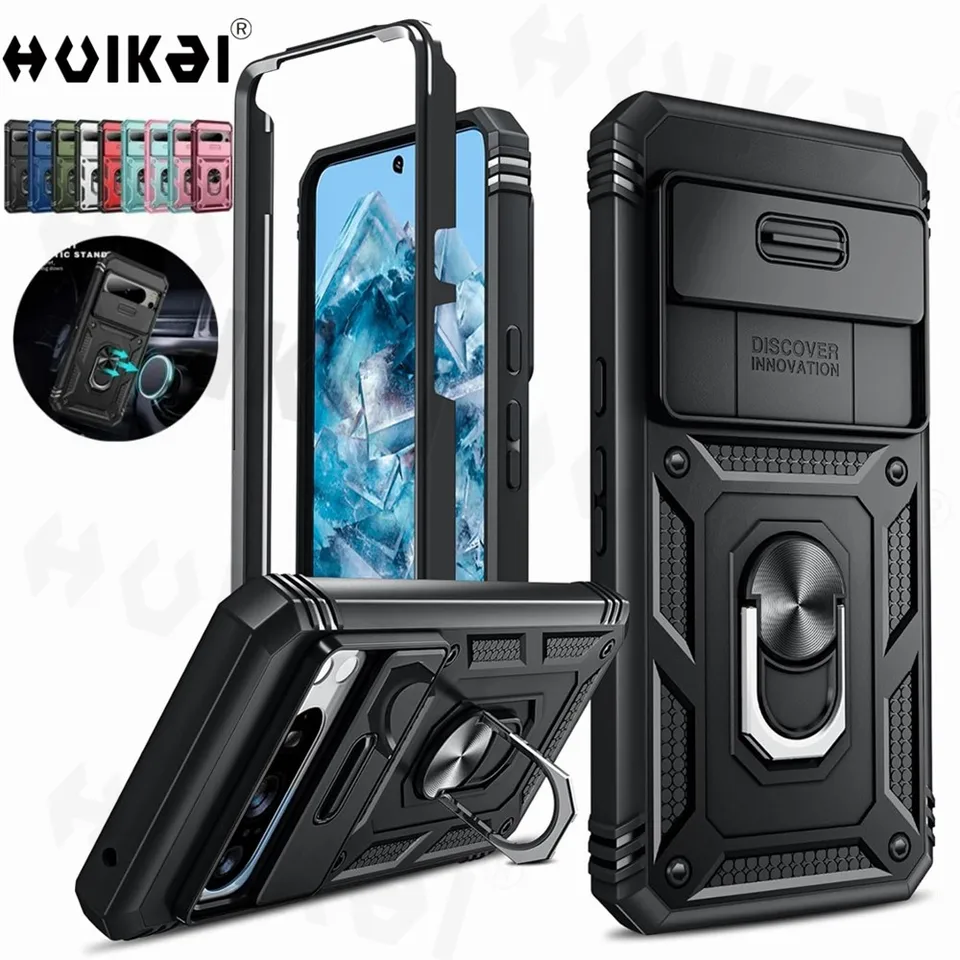 Puzdro pre šošovky pre Google Pixel 8 Pro 8a Pixel 6 Pro Ochranné plnohodnotné vojenskému stupňu Magnetic Kickstand -Strapproof Cover