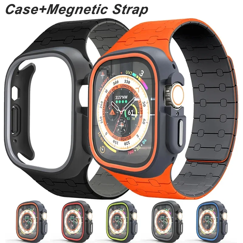 Puzdro TPU+silikónový remienok pre Apple Watch Band Ultra 2 49 mm 45 mm 44 mm 41 mm náramok s ochranným puzdrom pre IWATCH série 9 8 7 6 5 4