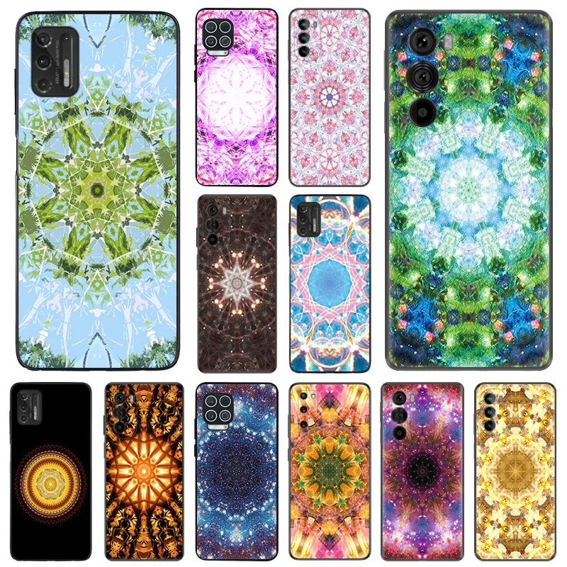 Puzdrá matných telefónov pre Motorola Moto G31 G50 G30 G51 G60 G71 G22 G32 G52 G72 G53 G73 G9 GRET PINK MANDALA TLAČ Čierny mäkký obal