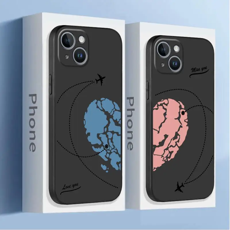 Puzdrá telefónov pre iPhone 14 Prípad 11 12 15 Pro XS Max 8 13 Mini x SE 7 16 Plus fonda Antiscratch Cover Aircraft Love Heart Line Art