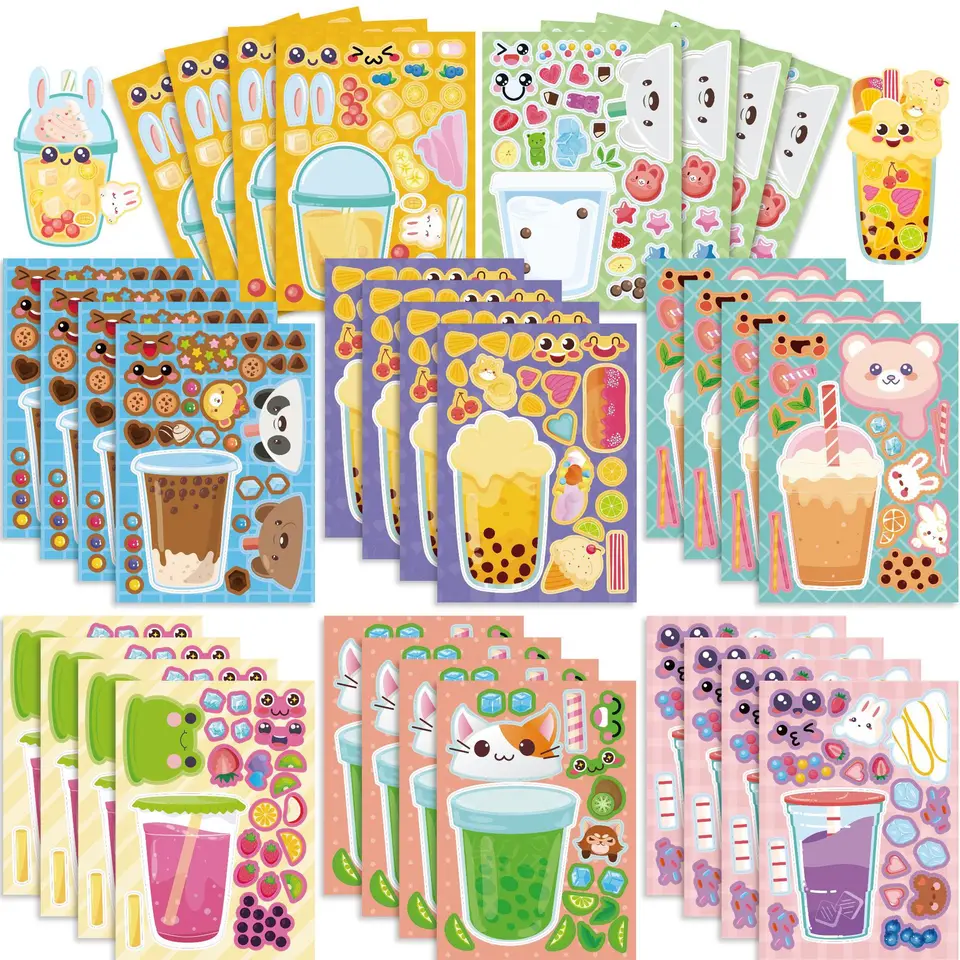 Puzzle 16ks Vyrobte si tvár My Drinks DIY mliečny čaj Nálepka pre domácich majstrov pre domácnosti