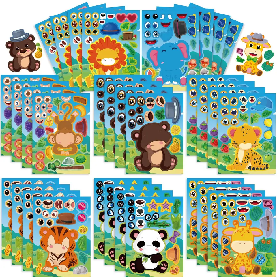 Puzzle 16ks Vyrobte si tvárovú domácich majstrov hárka rodič-dieťa, džungľa zvieratá Tiger Panda Lion Lion pre deti Girls Party Zábava láskavosť