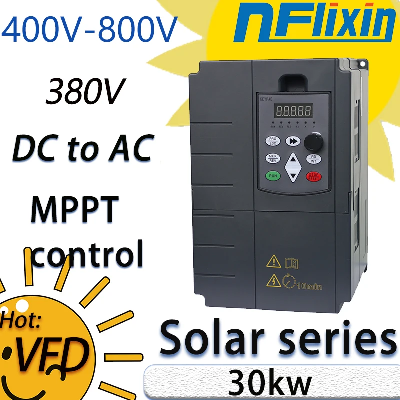 PV Solárny frekvenčný menič 380V 30 kW DC až AC 3 fázový VFD Variabilný frekvenčný hnací prevodník pre rýchlosť motora vodného čerpadla