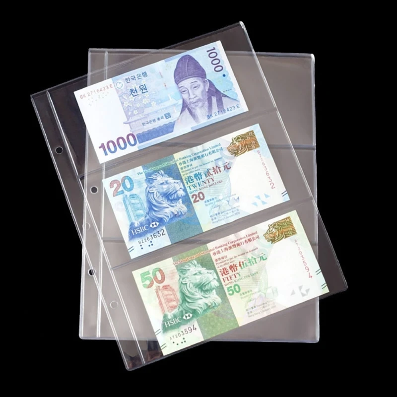 PVC Album Stránky 3 vrecká Peniaze Bill POZNÁMKA POZNÁMKA MENY PVC Zbierka 180x80mm zložky albumov