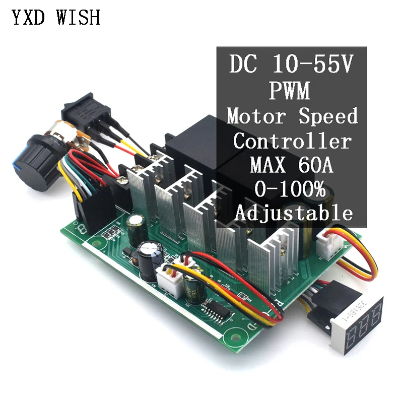 PWM Rýchlosť rýchlosti motora DC 10 -55V Digitálny LED displej 0 -100% nastaviteľný vstupný modul MAX 60A 12V 24V 36V 48V