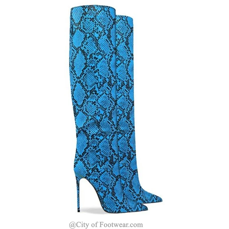 Python tlač koleno vysoké topánky špicaté body sexy 8 \ 10 \ 12cm podpätky kožené topánky Ženy veľká veľkosť zimná luxusná dizajnérska topánky