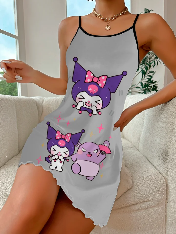 Pyžama sukňa elegantné elegantné šaty módne letné šaty 2024 posádka krk Disney Kuromi šalát Trip