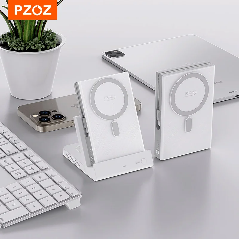 Pzoz 3 v 1 10000 mah Powerbank s držiakom pre iPhone 16 15 14 IWATCH Wireless Charger MAG-SAFE Power Bank Typ C Rýchle nabíjanie