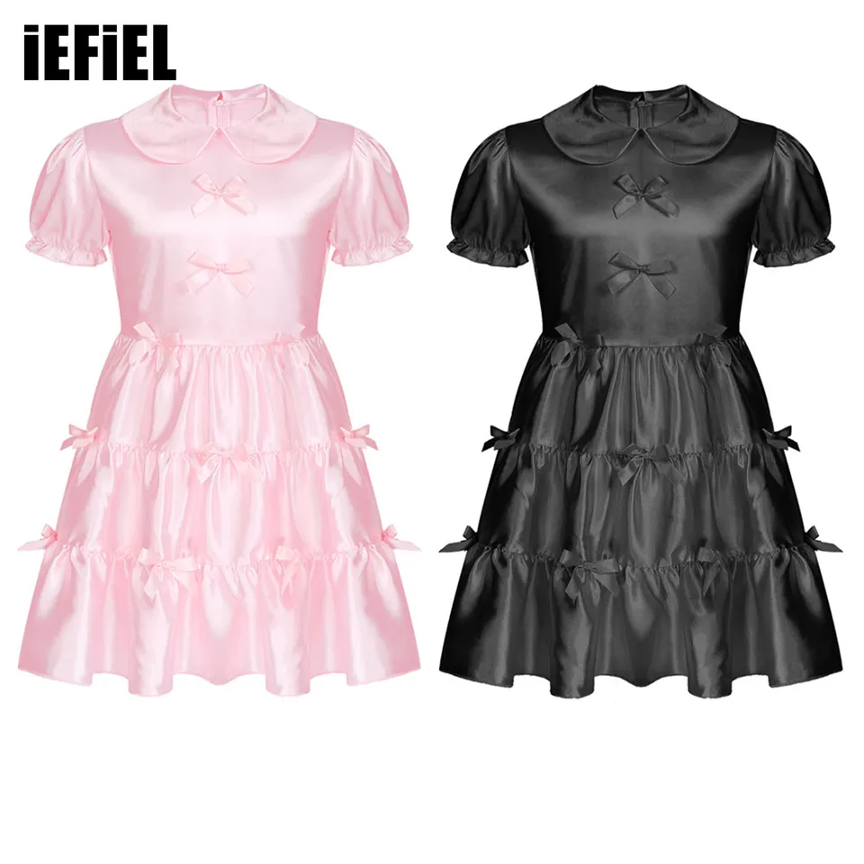 Pán Halloween Servant Uniform Cosplay kostým saténové puzdro rukávy Bowknot Ruffle Dress Sissy Maid téma Party rola Play Clubwear