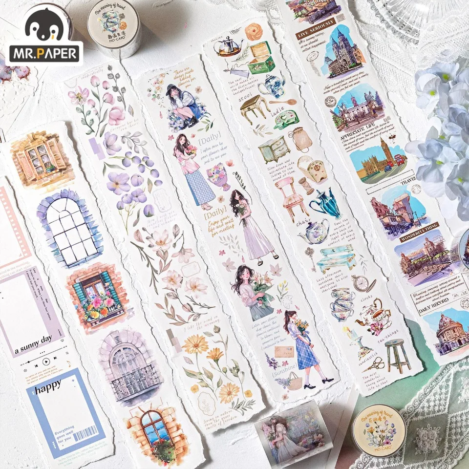 Pán Paper Travel scenéria retro páska Art Character Kvety kvety zadarmo Cutting Handbook DIY Dekoratívne nálepky stacionárne 6 štýl