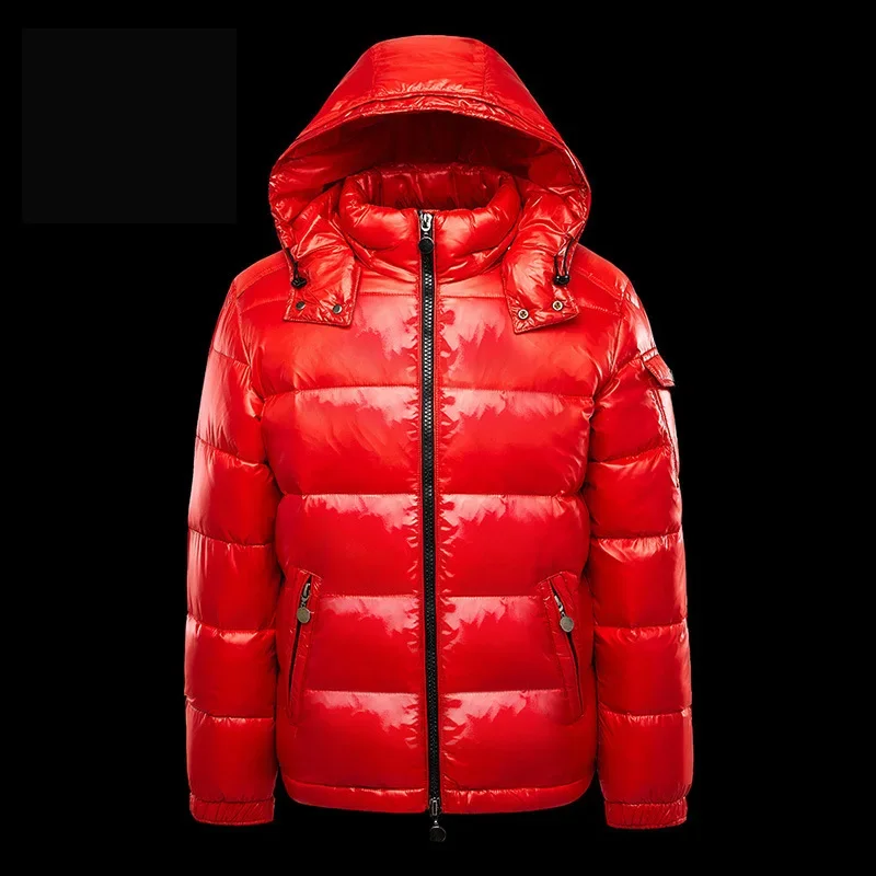 Páns zimný trend leskl coats pánske pánske vonkajšie ležérne biela kačica kapucňa dolu vodotesný vetrový lyžiar