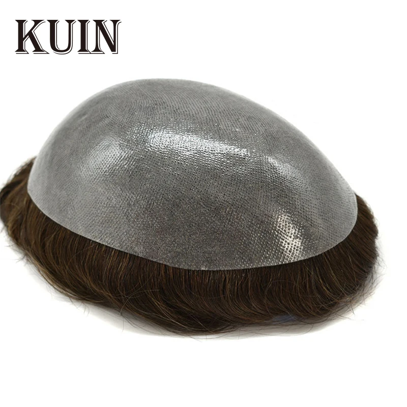 Pánska kapilárna protéza V-loop muži Toupee 100% ľudské vlasy 0,1 mm priehľadné kožné parochňu