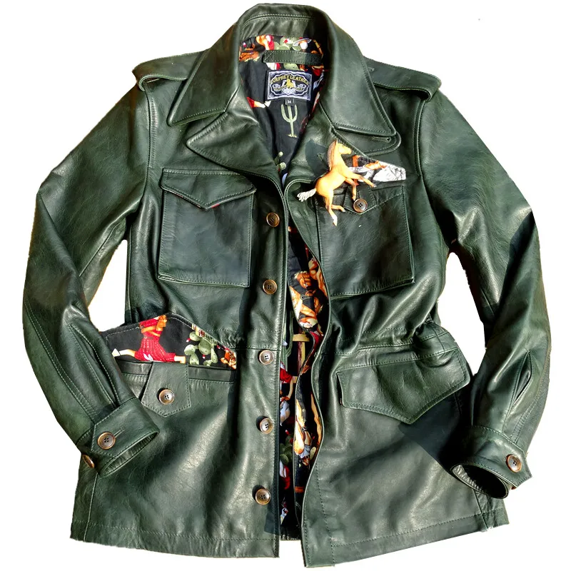 Pánska pravá koža M43 poľná bunda na koni voľná vojenská armáda Workwear Jeseň Zimný vintage kabát