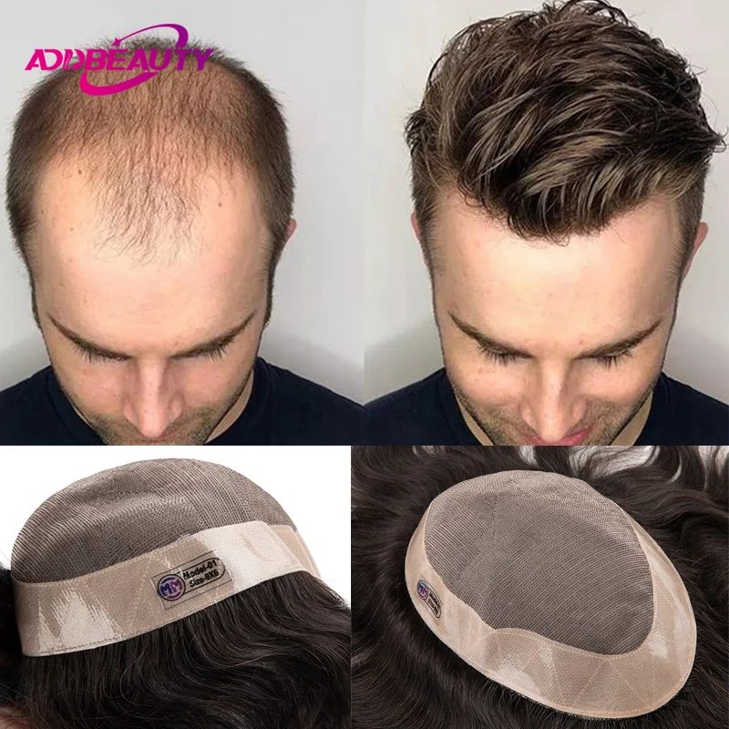 Pánska protéza ľudských vlasov jemný mono muž Toupee Indian Human Remy Hair System Jednotky