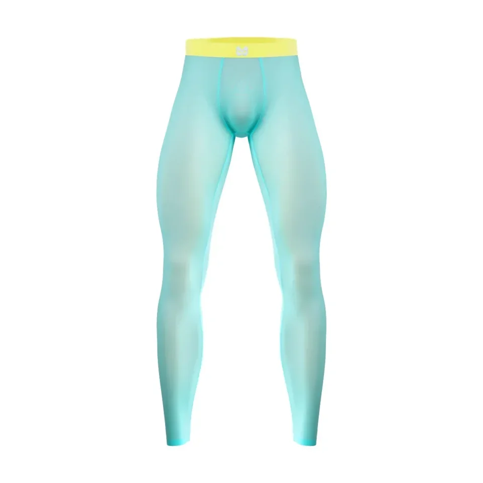 Pánska sexy základná joga vrstva telocvične pre ľadové hodvábne športové nohavice vrecko legíny Fitness Workout Bottoms Elastické spodné prádlo