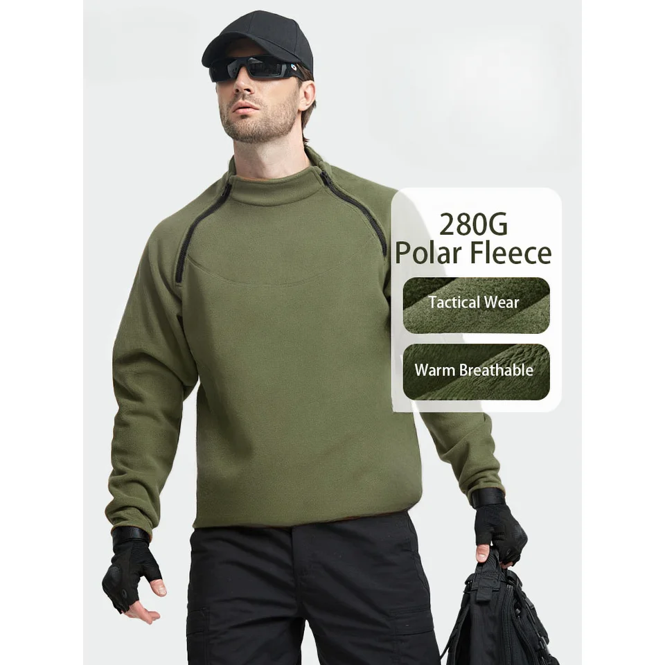 Pánska taktická mikina vonkajšia bunda 280G Polar Fleece Slim Casual Casual Streetwear Fall Winter Wath Warm Striedené mikiny s dlhým rukávom
