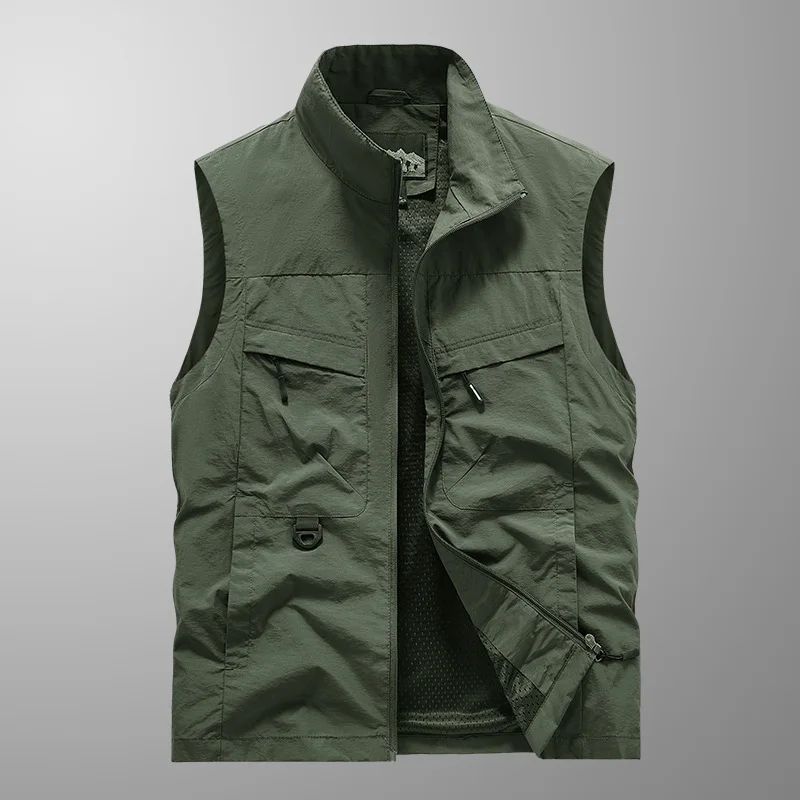 Pánska vesta bez rukávov Bunda Stand Gollar Multi-vrecko s rýchlym suchým rybárskym turistickým turistickým pásom Vodotesná plus veľkosti 6xl poľovnícke Gilet