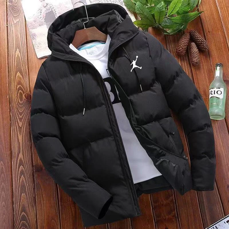 Pánska veterná bavlnená bunda s kapucňou, teplá parka, tlačená bunda, neformálna móda, pohodlný, nový trend, horúca predaj, zima, 2024