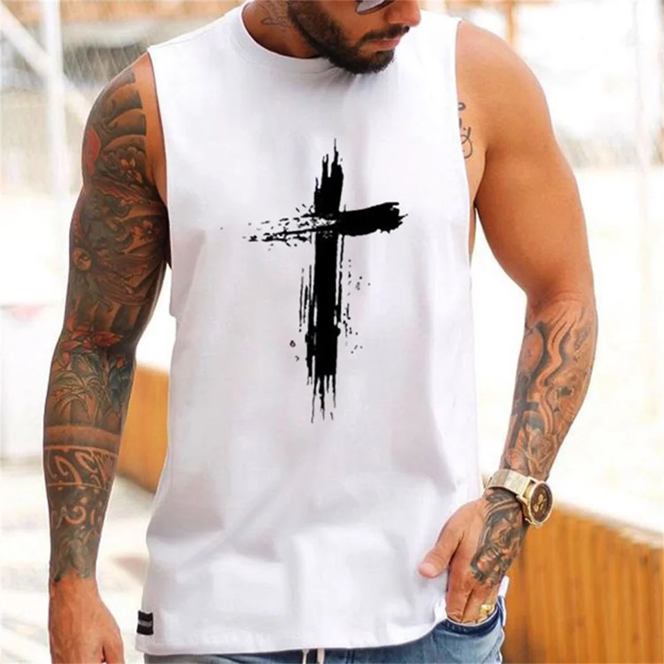 Pánska viera Tlač fitness bez rukávov Tank Thin Tshirt Tshirt