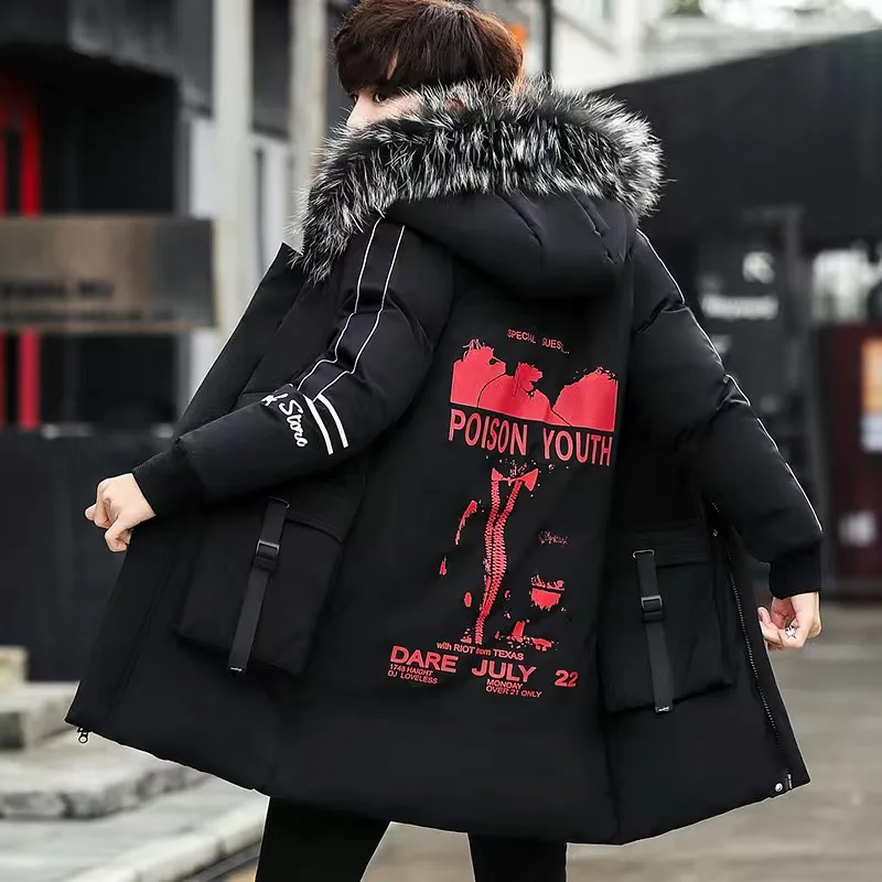 Pánska zimná bunda nová zimná bavlnená kabátová kabáta Pánske dlhé sekcie Trend mládež pekné maskovacie oblečenie ležérna bunda