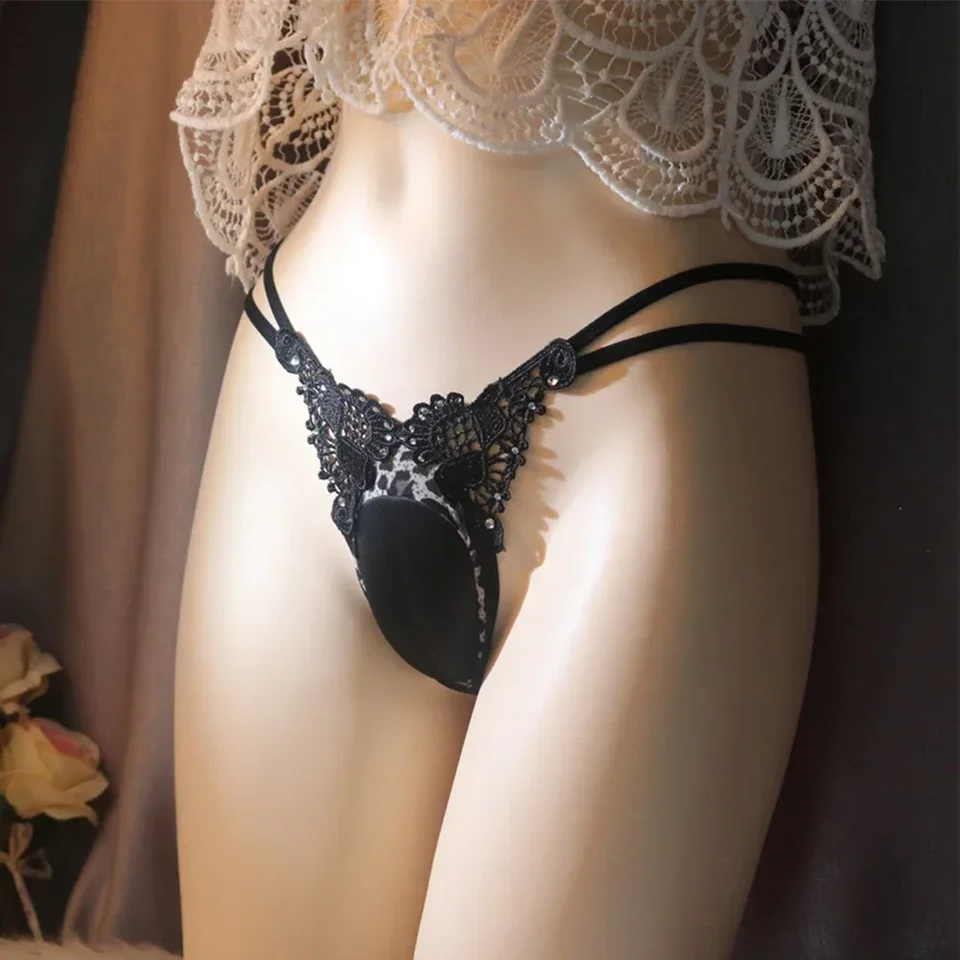Pánska čipka dutina leopardová tlač Sissy vrecko s nízkym vzostupom bikín briefs crossdress Pankties spodná bielizeň spodná bielizeň ľahké mužské tangé