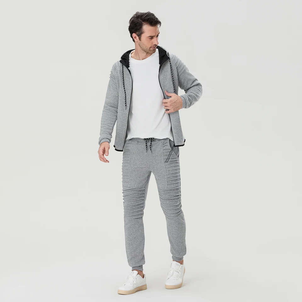 Pánske 2 kliečky bežiace sady Jesenná farebná farba Sportswear s dlhým rukávom s dlhým rukávom Zips-up remienky Hoodies top+outstringové tepláky
